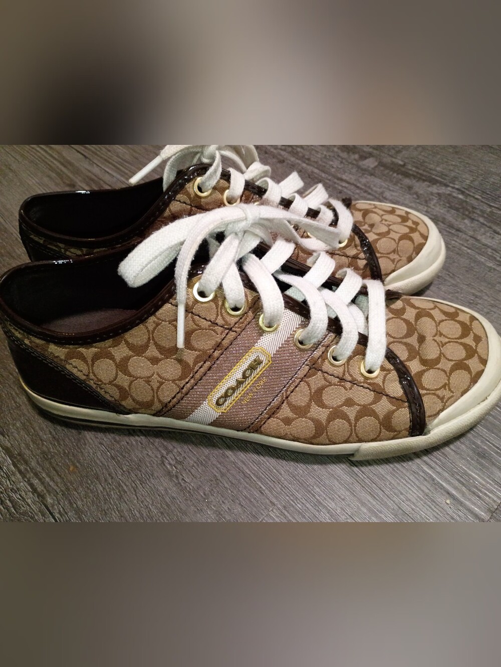 Coach Tan Signature Logo Sneakers with White Laces